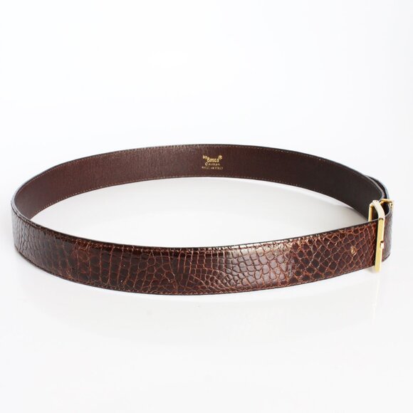 Bosca Belt Mens Caiman Glossy Croc Alligator Exotic Skin Gold Buckle - Picture 3 of 8